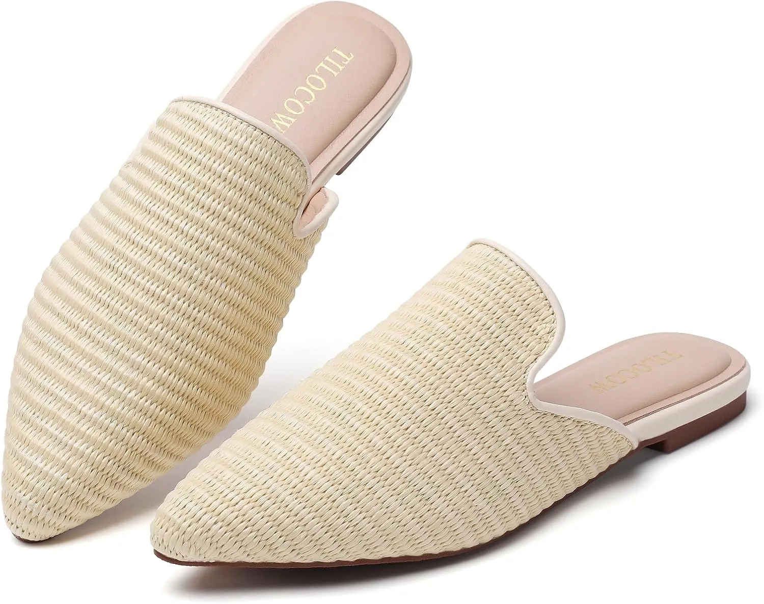 Tilocow Mules for Woman Comfortable Pointed Toe Backless Loafers Flat Mule Business Casual Shoes Slides Slip on