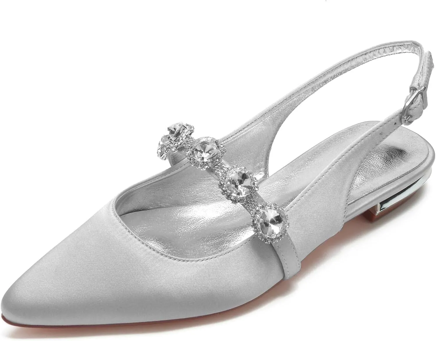 TNXZ Women Mules Shoes Backless Patent Leather Pointed Toe Slip On Sandals for Women Rhinestones Bridal Dress Shoes