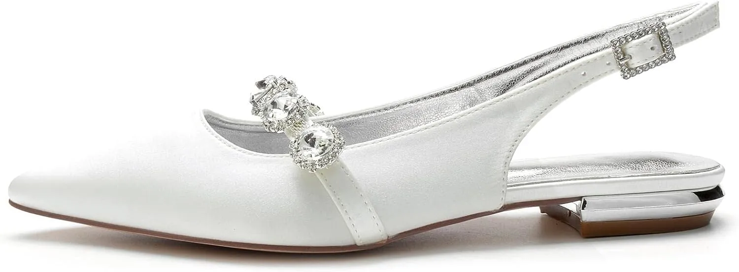 TNXZ Women Mules Shoes Backless Patent Leather Pointed Toe Slip On Sandals for Women Rhinestones Bridal Dress Shoes
