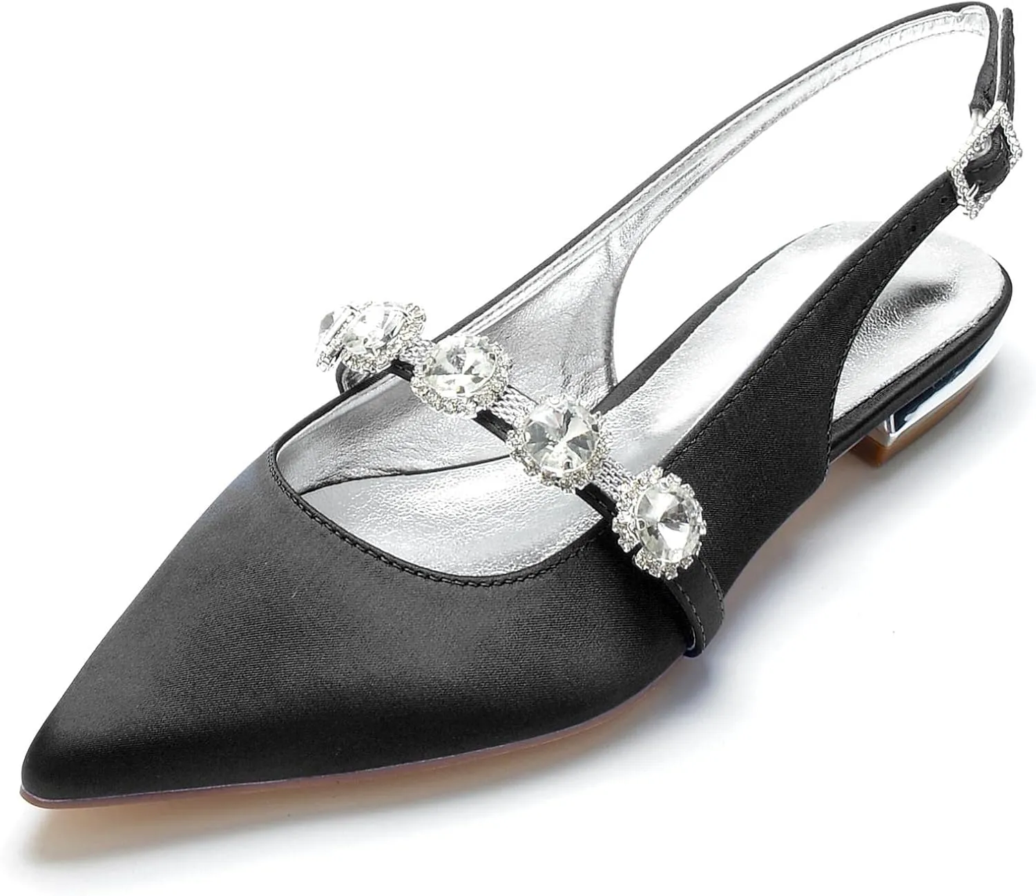 TNXZ Women Mules Shoes Backless Patent Leather Pointed Toe Slip On Sandals for Women Rhinestones Bridal Dress Shoes