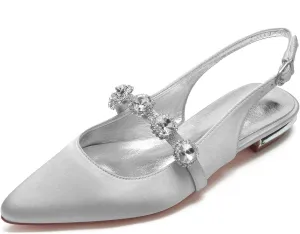 TNXZ Women Mules Shoes Backless Patent Leather Pointed Toe Slip On Sandals for Women Rhinestones Bridal Dress Shoes