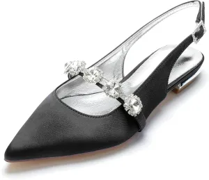 TNXZ Women Mules Shoes Backless Patent Leather Pointed Toe Slip On Sandals for Women Rhinestones Bridal Dress Shoes