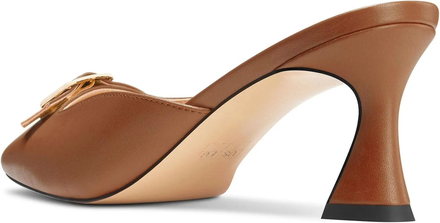 TNYNFBEB Womens Mid Heel Square Toe Pumps Mules Shoes Slingback Slip-on Buckle Prom Basic Classic 2.6 Inches Heels
