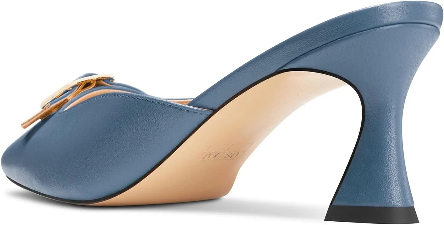 TNYNFBEB Womens Mid Heel Square Toe Pumps Mules Shoes Slingback Slip-on Buckle Prom Basic Classic 2.6 Inches Heels