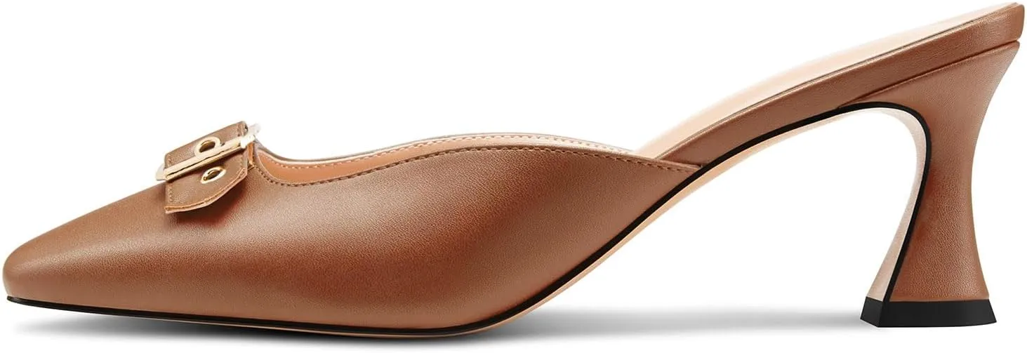 TNYNFBEB Womens Mid Heel Square Toe Pumps Mules Shoes Slingback Slip-on Buckle Prom Basic Classic 2.6 Inches Heels