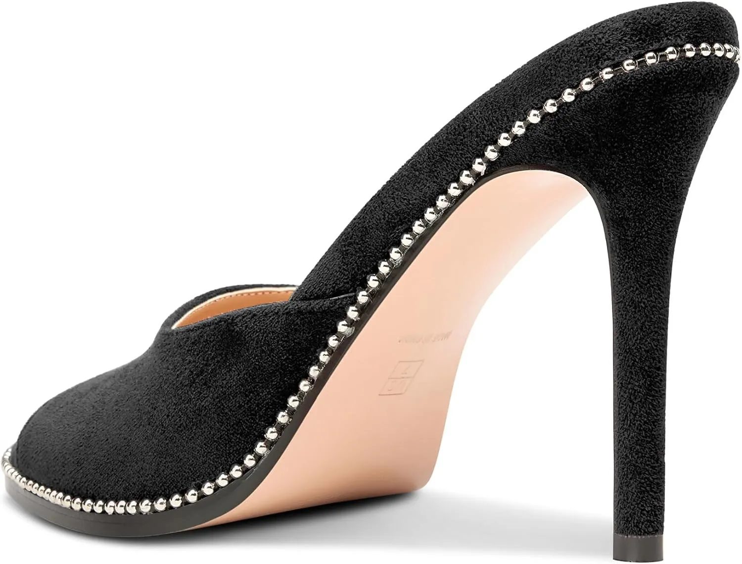TNYNFBEB Womens Stiletto High Heel Peep Open Toe Sandals Mules Shoes Slingback Slip-on Sliver Beaded Prom Dress 3.9 Inches Heels