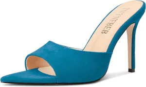 TNYNFBEB Womens Stiletto High Heel Pointed Open Toe Sandals Mules Shoes Slingback Slip-on Prom Party Dress Summer 3.9 Inches Heels