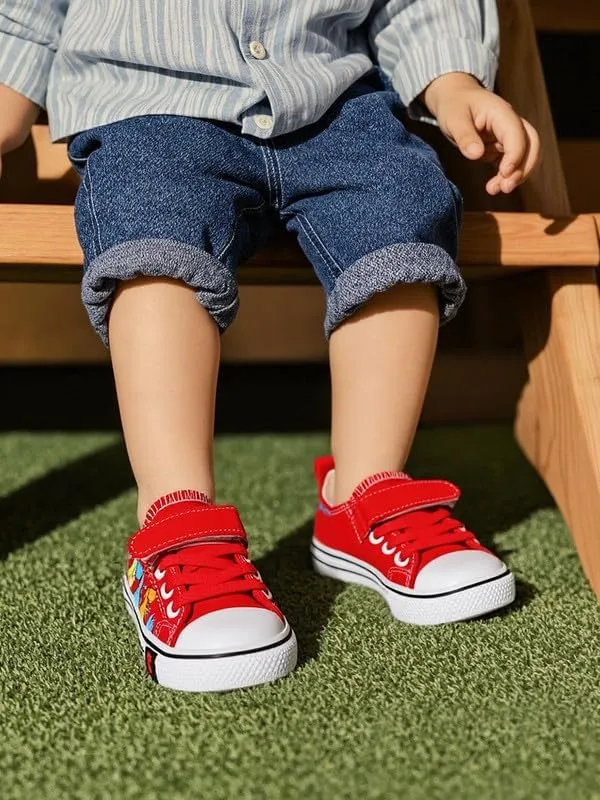 Toddler Boys Girls Slip On Canvas Sneakers Cartoon Dinasour Printed Little Kid Unisex Adjustable Strap Walking Shoes Lazy Shoes with Hook and Loops