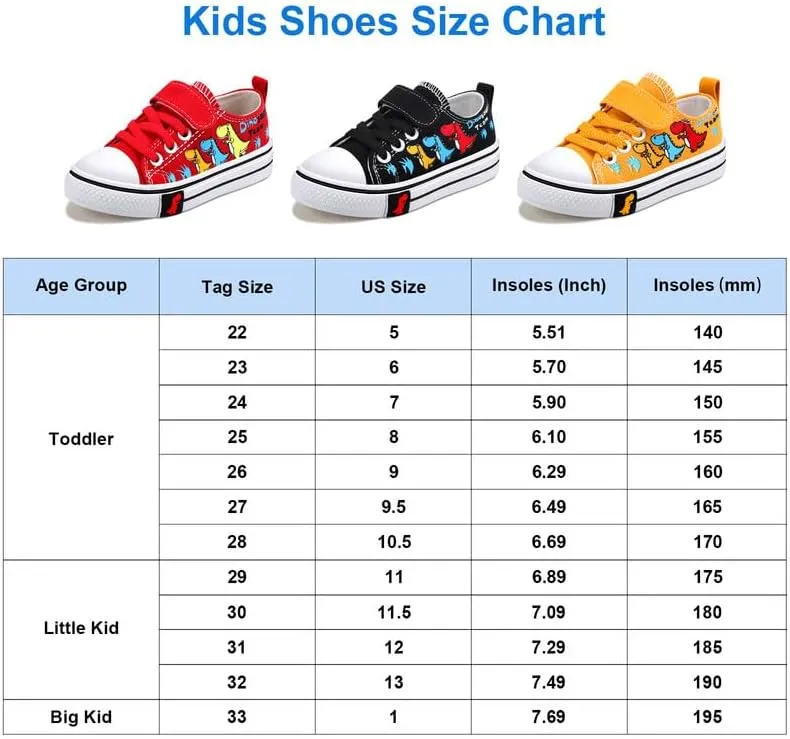 Toddler Boys Girls Slip On Canvas Sneakers Cartoon Dinasour Printed Little Kid Unisex Adjustable Strap Walking Shoes Lazy Shoes with Hook and Loops
