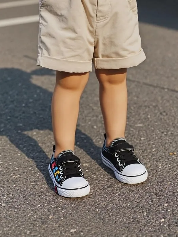 Toddler Boys Girls Slip On Canvas Sneakers Cartoon Dinasour Printed Little Kid Unisex Adjustable Strap Walking Shoes Lazy Shoes with Hook and Loops