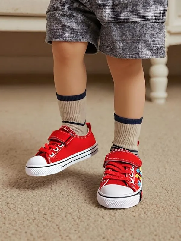 Toddler Boys Girls Slip On Canvas Sneakers Cartoon Dinasour Printed Little Kid Unisex Adjustable Strap Walking Shoes Lazy Shoes with Hook and Loops