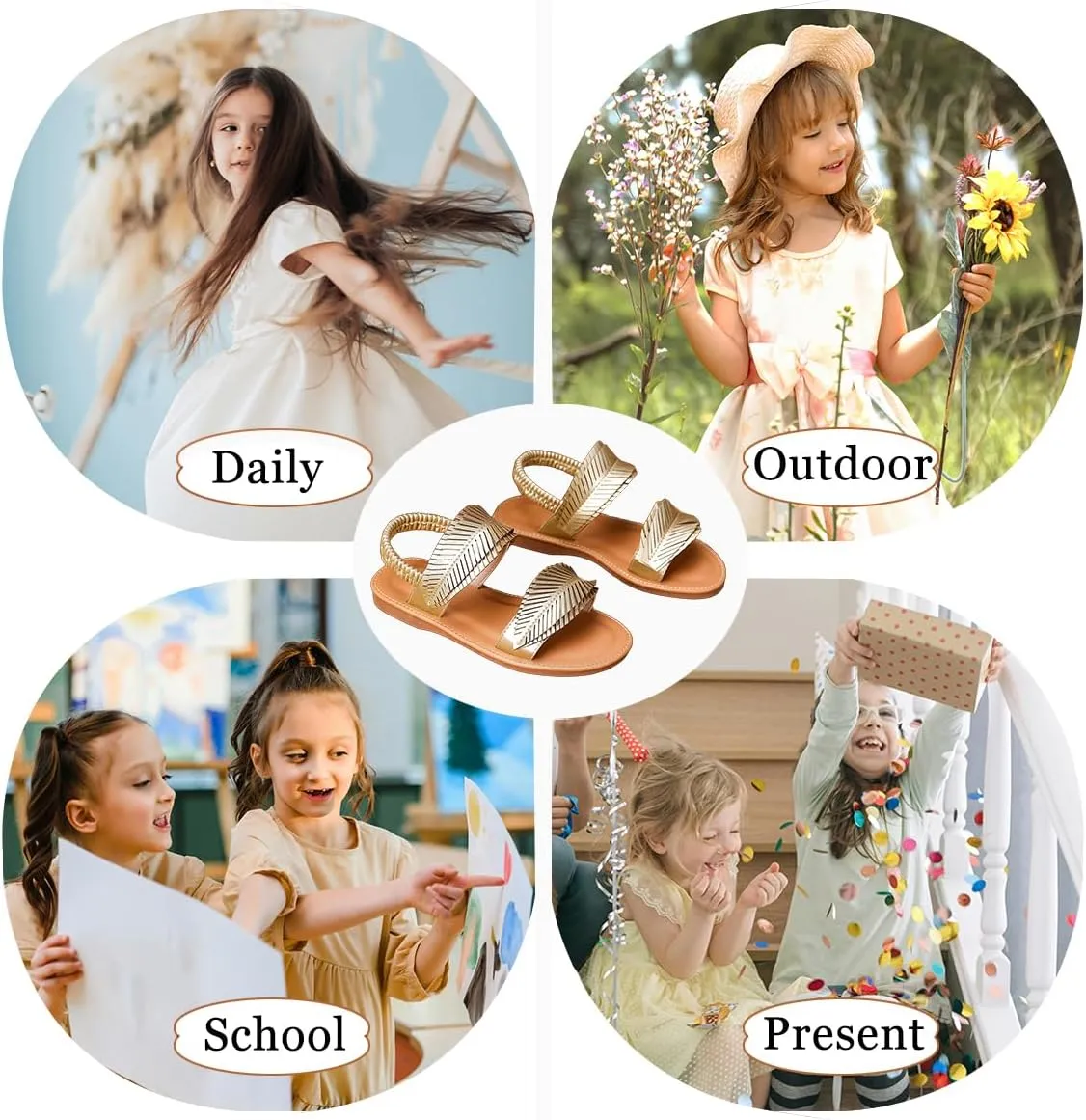 Toddler Girls Sandals Open Toe Summer Flats Flower Girl Dress Shoes for Baby Little Kids