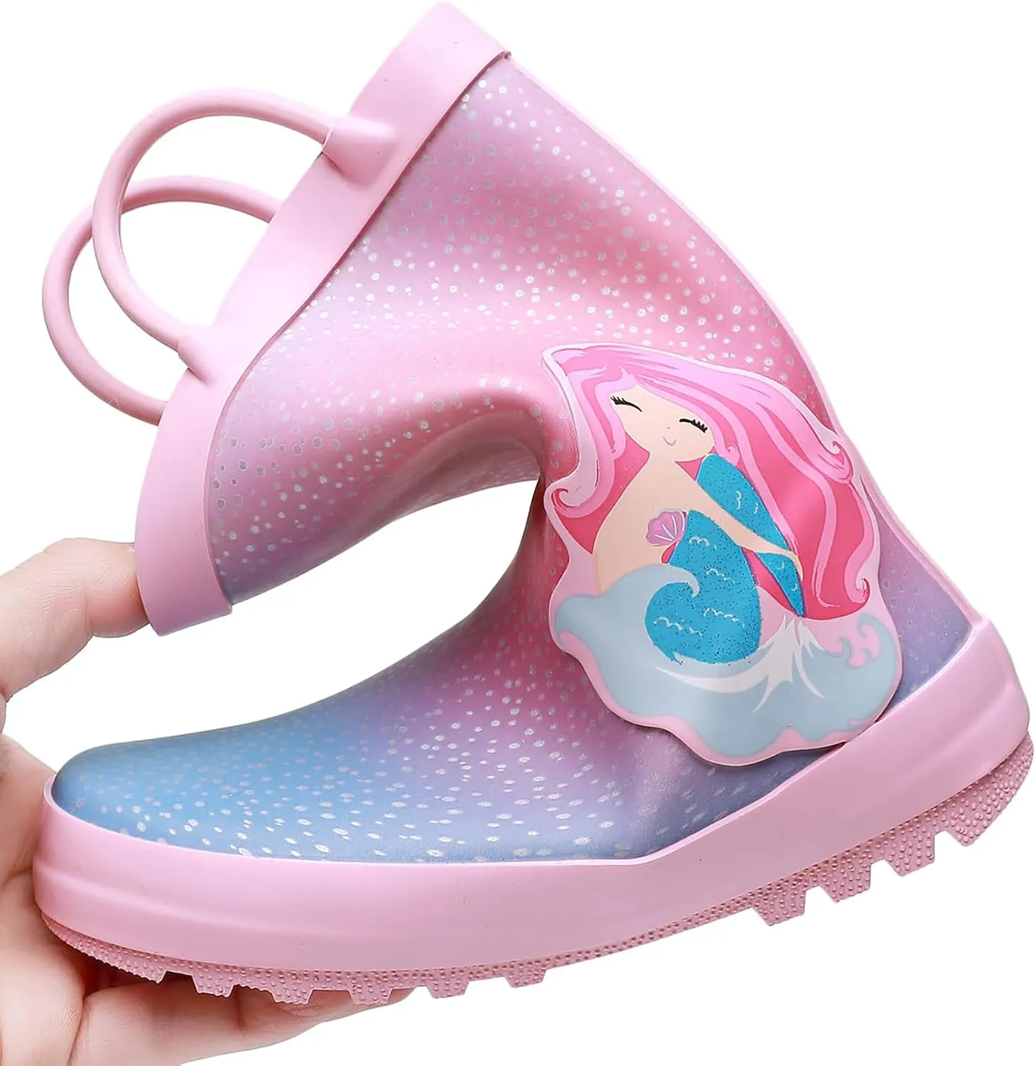 Toddler Rain Boots for Boys and Girls Waterproof Rubber Kids Rain Boots with Easy on Handles All-season