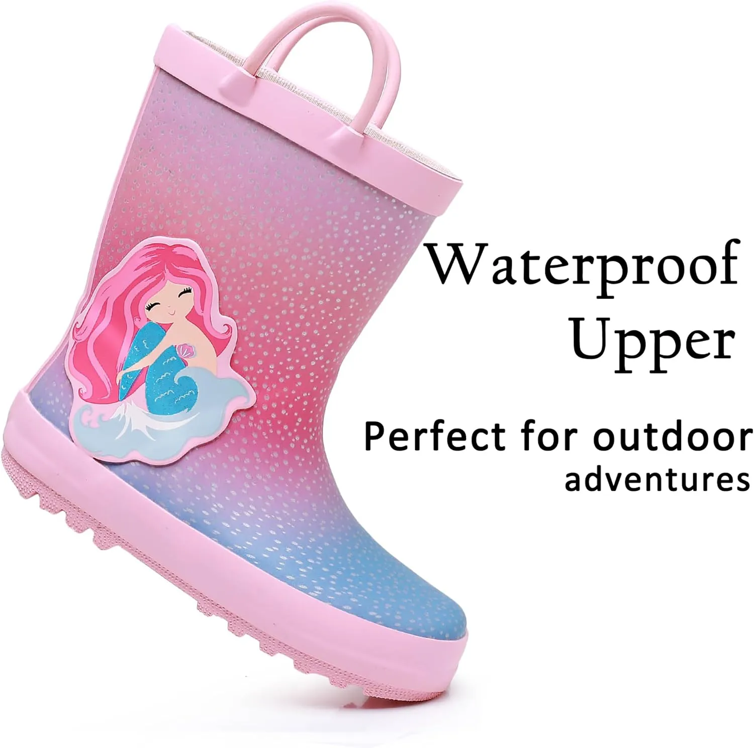 Toddler Rain Boots for Boys and Girls Waterproof Rubber Kids Rain Boots with Easy on Handles All-season