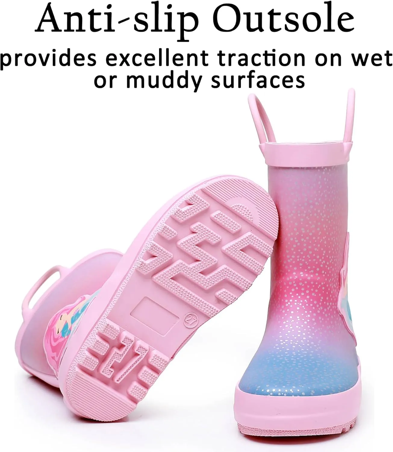 Toddler Rain Boots for Boys and Girls Waterproof Rubber Kids Rain Boots with Easy on Handles All-season