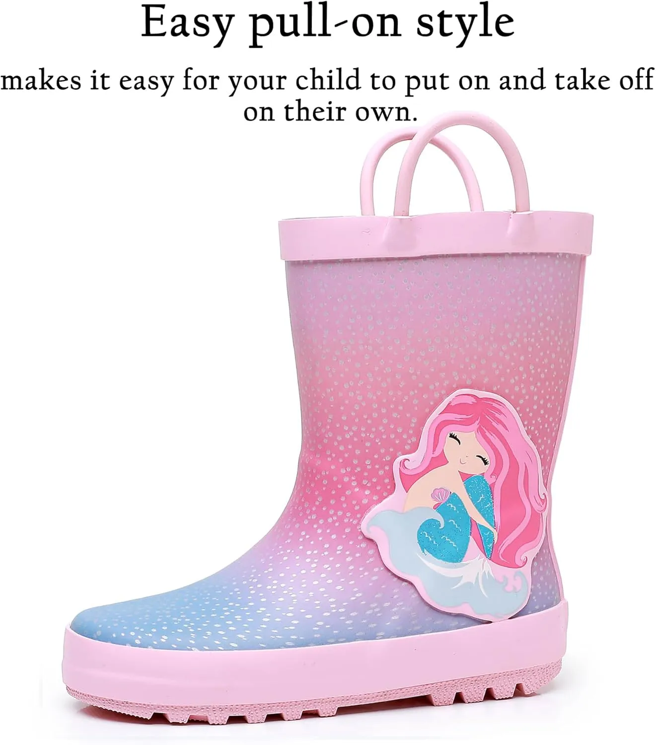 Toddler Rain Boots for Boys and Girls Waterproof Rubber Kids Rain Boots with Easy on Handles All-season