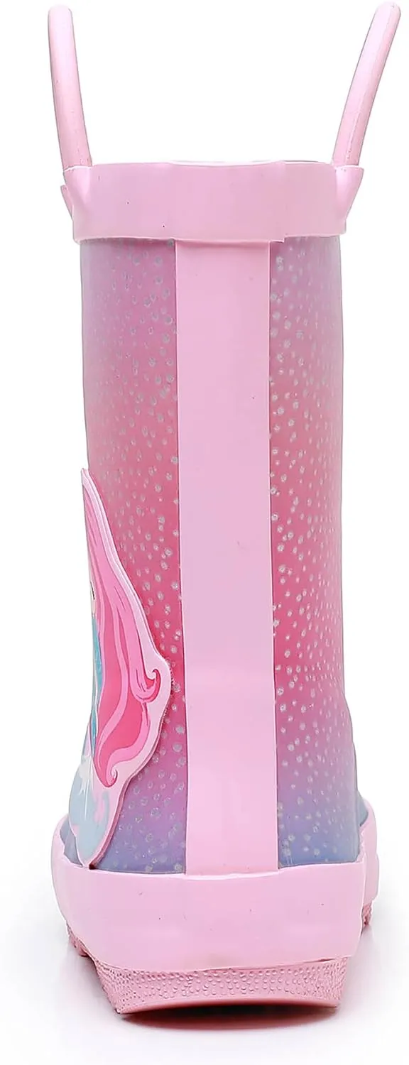 Toddler Rain Boots for Boys and Girls Waterproof Rubber Kids Rain Boots with Easy on Handles All-season