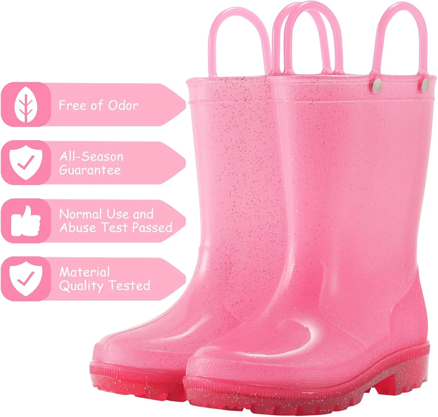 Toddler Rain Boots,Waterproof Glitter Kids Rain Boots with Easy-on Handles for Boys and Girls