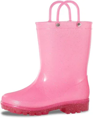 Toddler Rain Boots,Waterproof Glitter Kids Rain Boots with Easy-on Handles for Boys and Girls