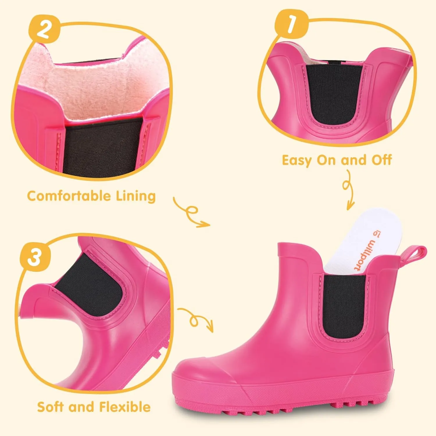 Toddler Rain Boots,Waterproof kids Chelsea Rain Boots for Boys and Girls