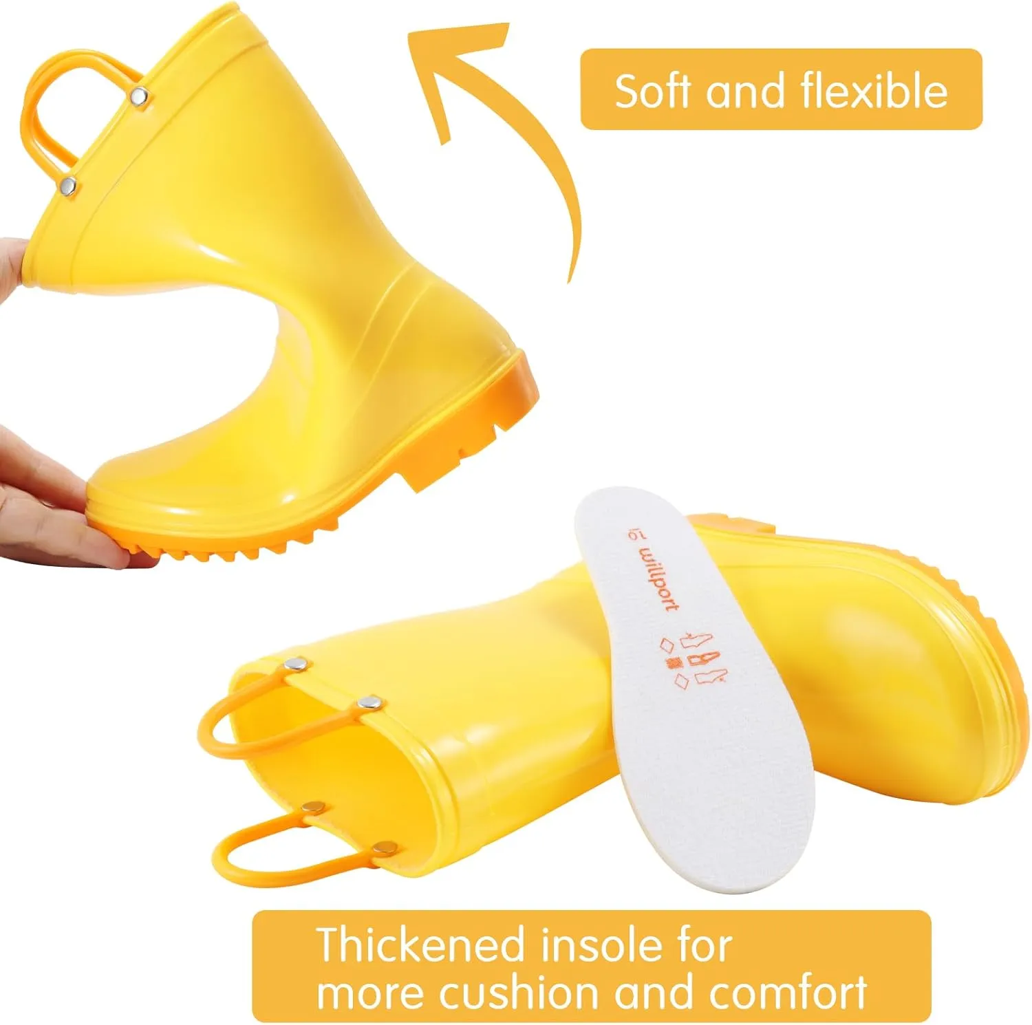 Toddler Rain Boots,Waterproof Kids Rain Boots with Easy-on Handles for Boys and Girls