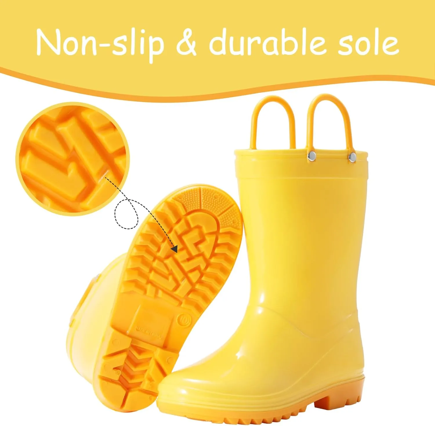 Toddler Rain Boots,Waterproof Kids Rain Boots with Easy-on Handles for Boys and Girls