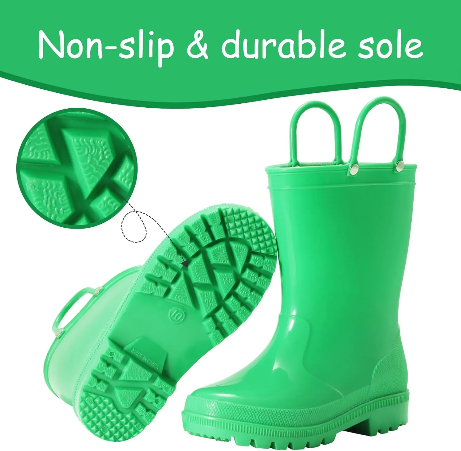 Toddler Rain Boots,Waterproof Kids Rain Boots with Easy-on Handles for Boys and Girls