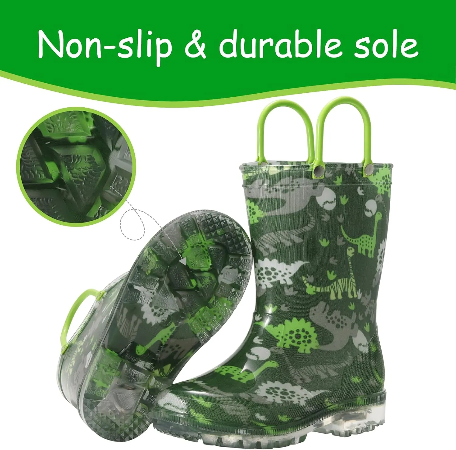 Toddler Rain Boots,Waterproof Light Up Kids Rain Boots with Easy-on Handles for Boys and Girls