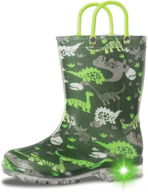 Toddler Rain Boots,Waterproof Light Up Kids Rain Boots with Easy-on Handles for Boys and Girls
