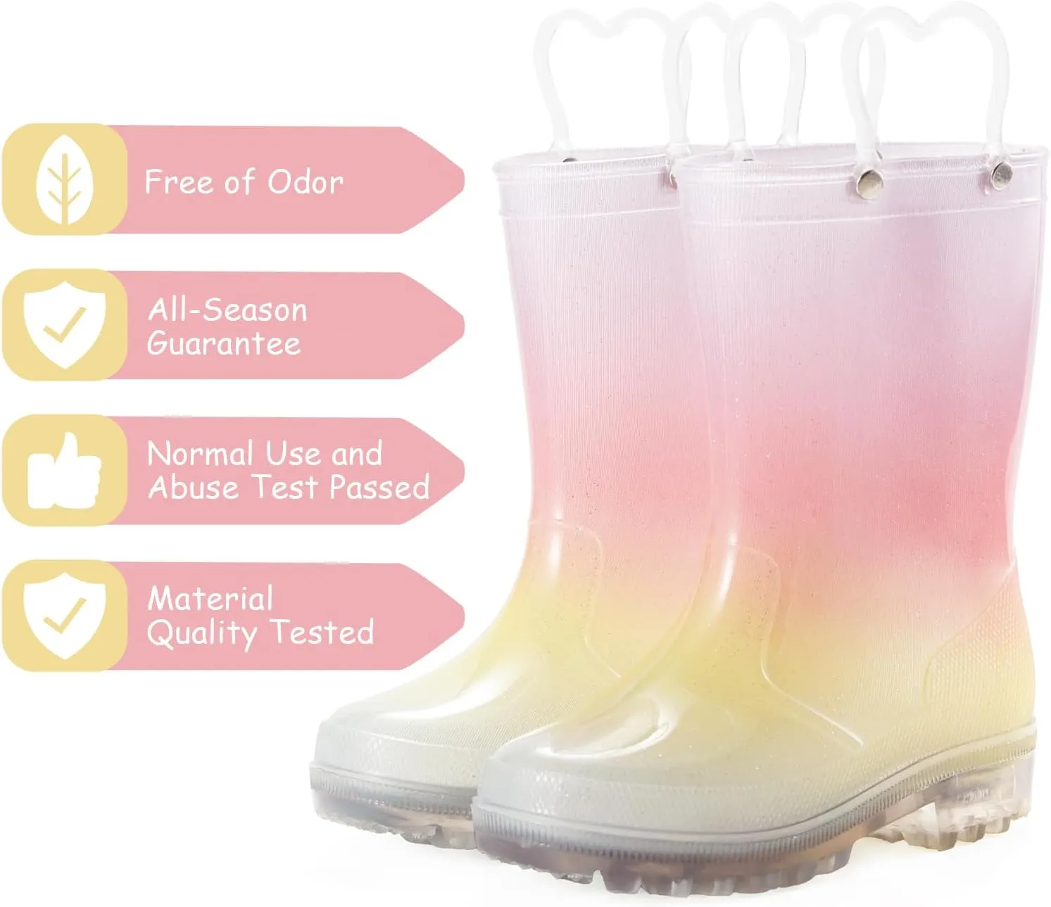 Toddler Rain Boots,Waterproof Light Up Kids Rain Boots with Easy-on Handles for Boys and Girls