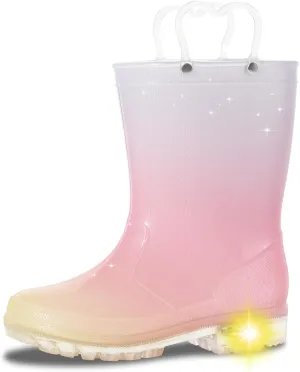 Toddler Rain Boots,Waterproof Light Up Kids Rain Boots with Easy-on Handles for Boys and Girls