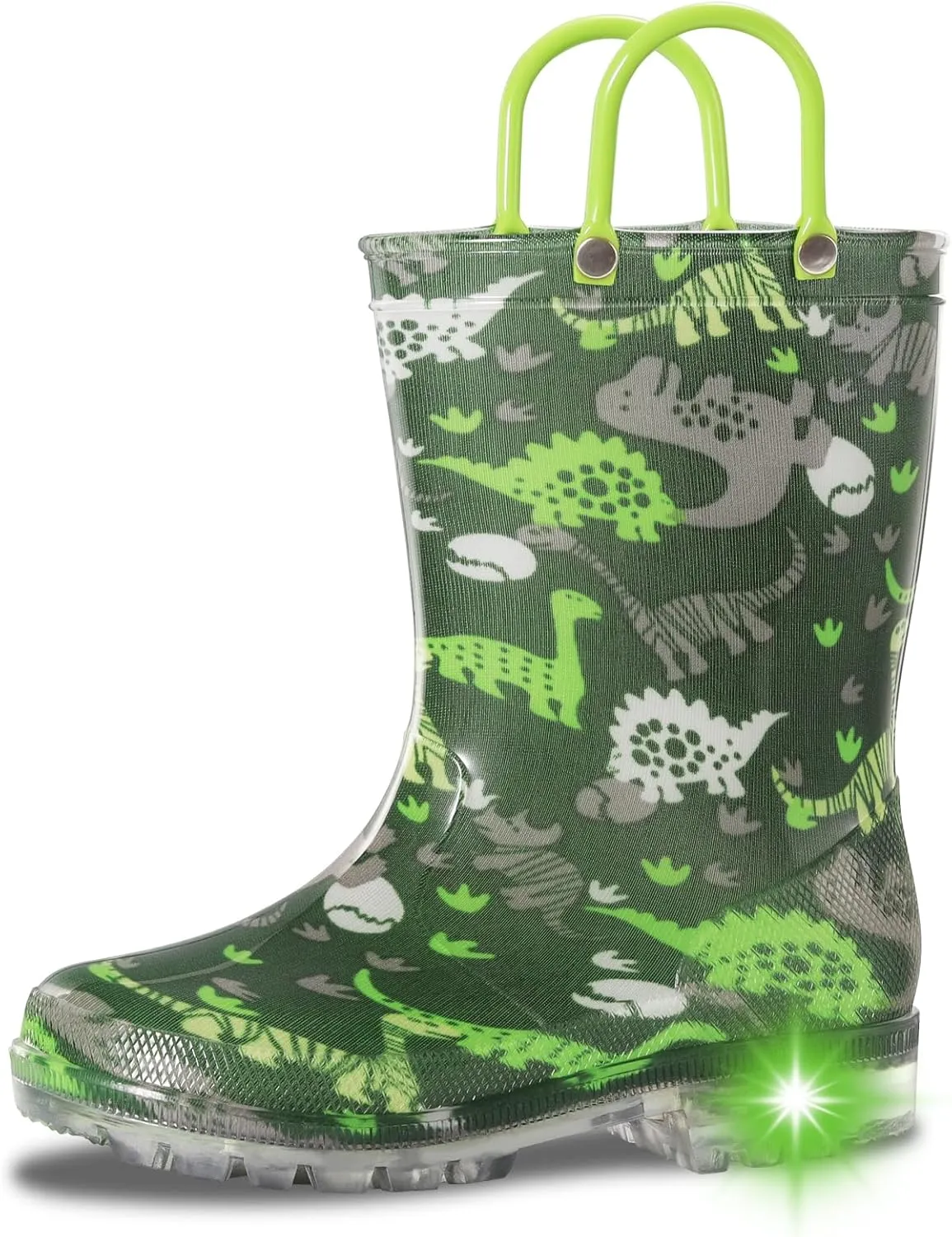 Toddler Rain Boots,Waterproof Light Up Kids Rain Boots with Easy-on Handles for Boys and Girls