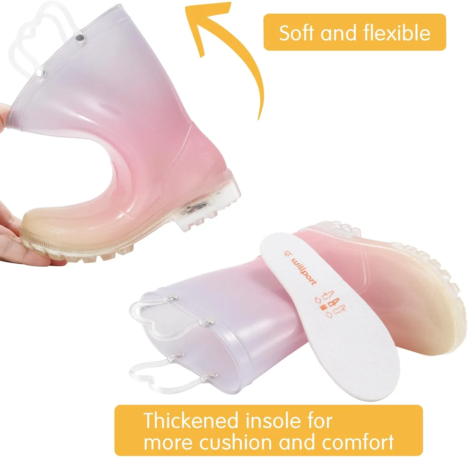 Toddler Rain Boots,Waterproof Light Up Kids Rain Boots with Easy-on Handles for Boys and Girls