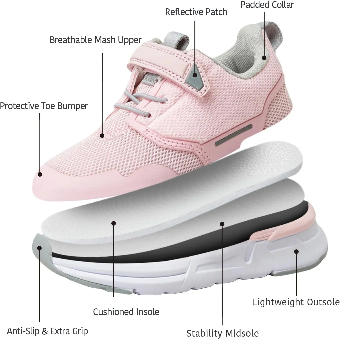 Toddler Sport Sneakers with Hook and Loop Closure - Lightweight Athletic Running Shoes for Boys and Girls