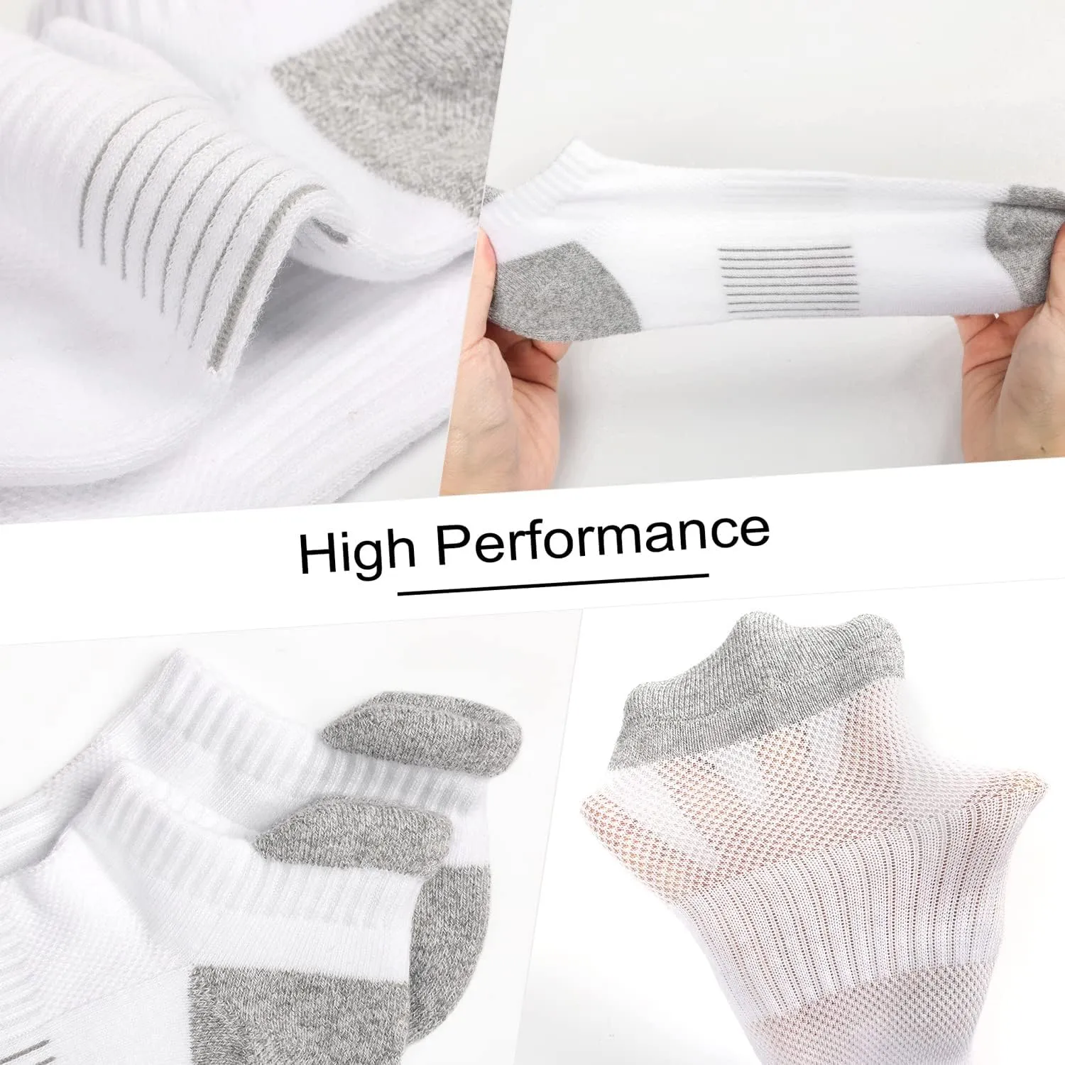 Toes Home Ankle Socks for Women Running Socks, Cushioned Athletic Low Cut Compression Socks Footies for Sneakers 6 Pairs