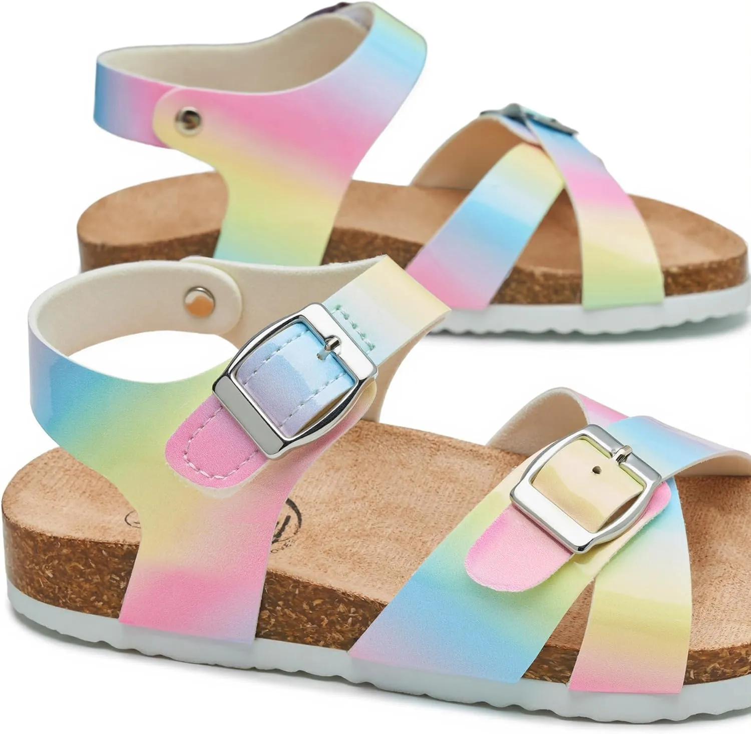 Trary Girls Sandals Open Toe Casual Summer Shoes with Cork Footbed Comfortable Flat Sandals for Little Kids