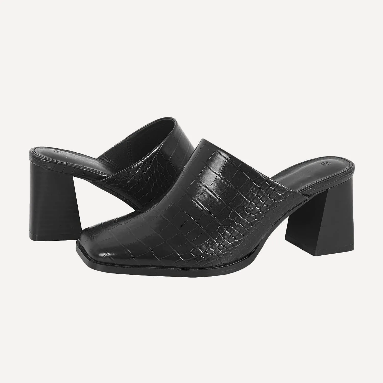 Trish Lucia Womens Chunky Stacked Heel Mules Closed Square Toe Heeled Slip on Clogs Casual Backless Loafers Shoes