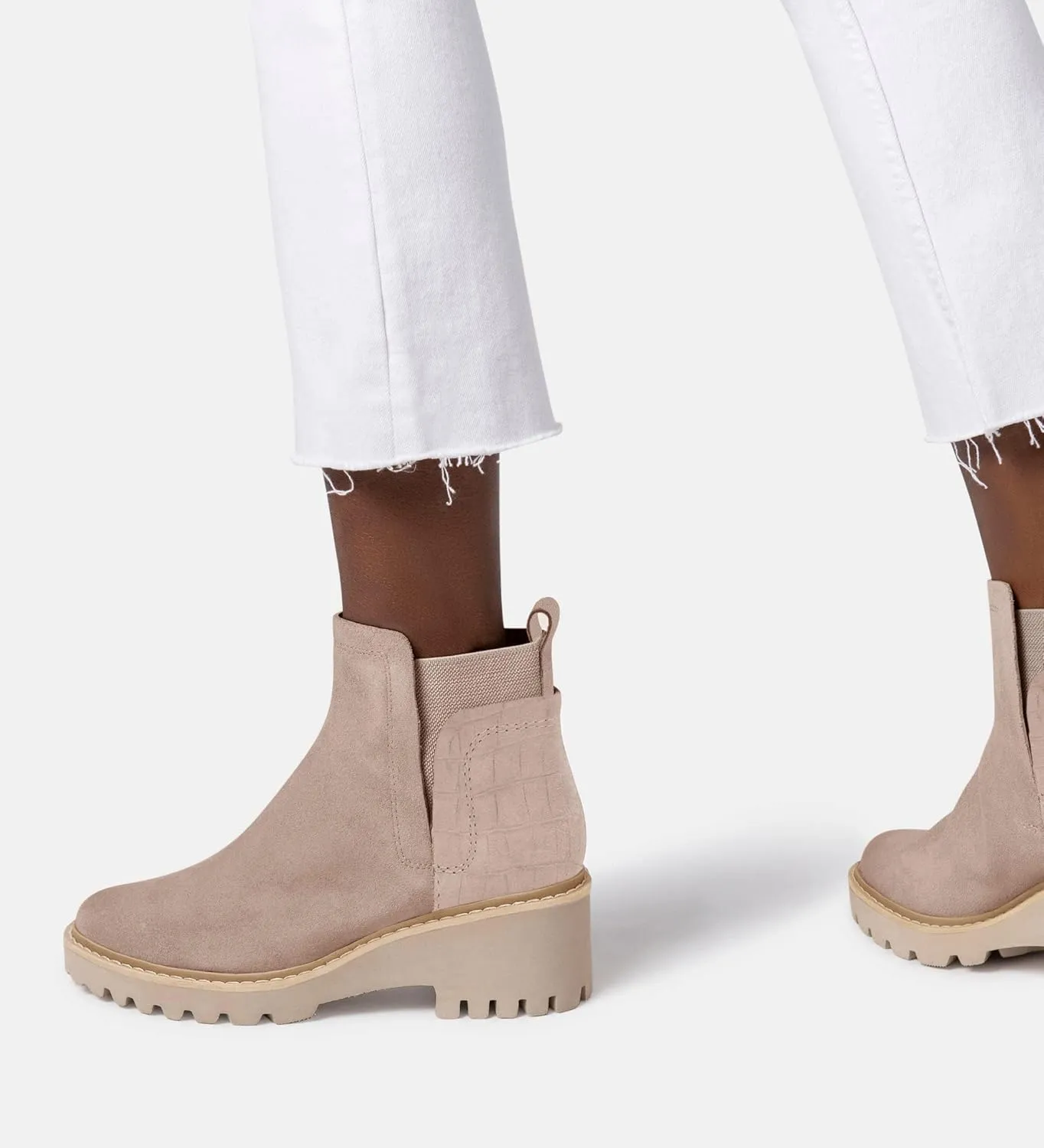 Trish Lucia Womens Platform Lug Sole Chelsea Boots Ankle High Chunky Block Heel Non-Slip Suede Leather Slip on Combat Fashion Booties