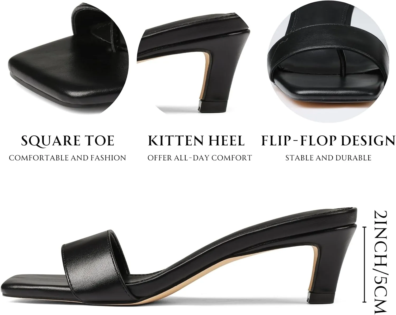 Uacllcau Womens Heeled Sandals Square Open Toe Kitten Heels for Women Slip on Comfort Short Low Heel Mules Pumps Casual Dress Shoes Summer