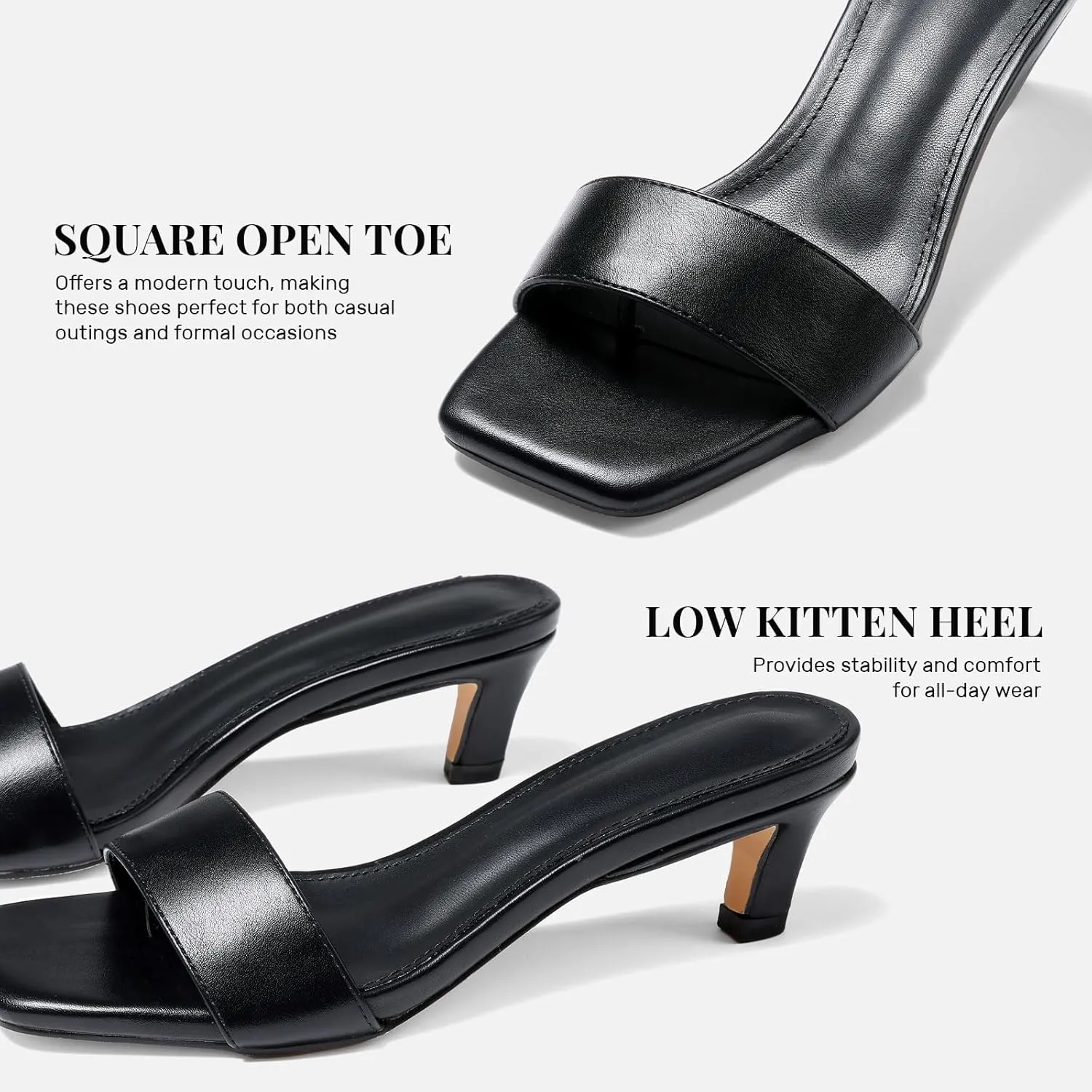 Uacllcau Womens Heeled Sandals Square Open Toe Kitten Heels for Women Slip on Comfort Short Low Heel Mules Pumps Casual Dress Shoes Summer