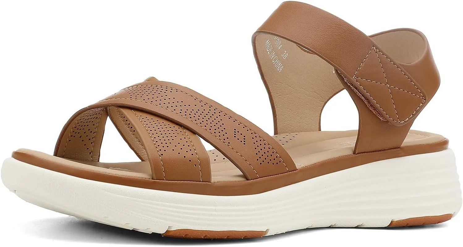 UBFEN Womens Platform Sandals Comfortable Lightweight Walking Ankle Strap Casual Low Wedge Sandals