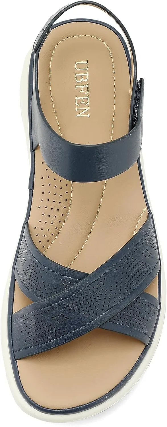 UBFEN Womens Platform Sandals Comfortable Lightweight Walking Ankle Strap Casual Low Wedge Sandals