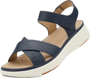 UBFEN Womens Platform Sandals Comfortable Lightweight Walking Ankle Strap Casual Low Wedge Sandals