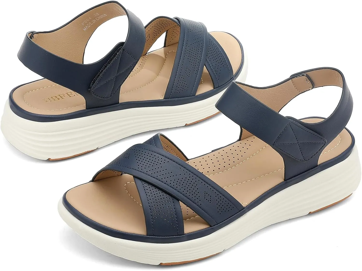 UBFEN Womens Platform Sandals Comfortable Lightweight Walking Ankle Strap Casual Low Wedge Sandals