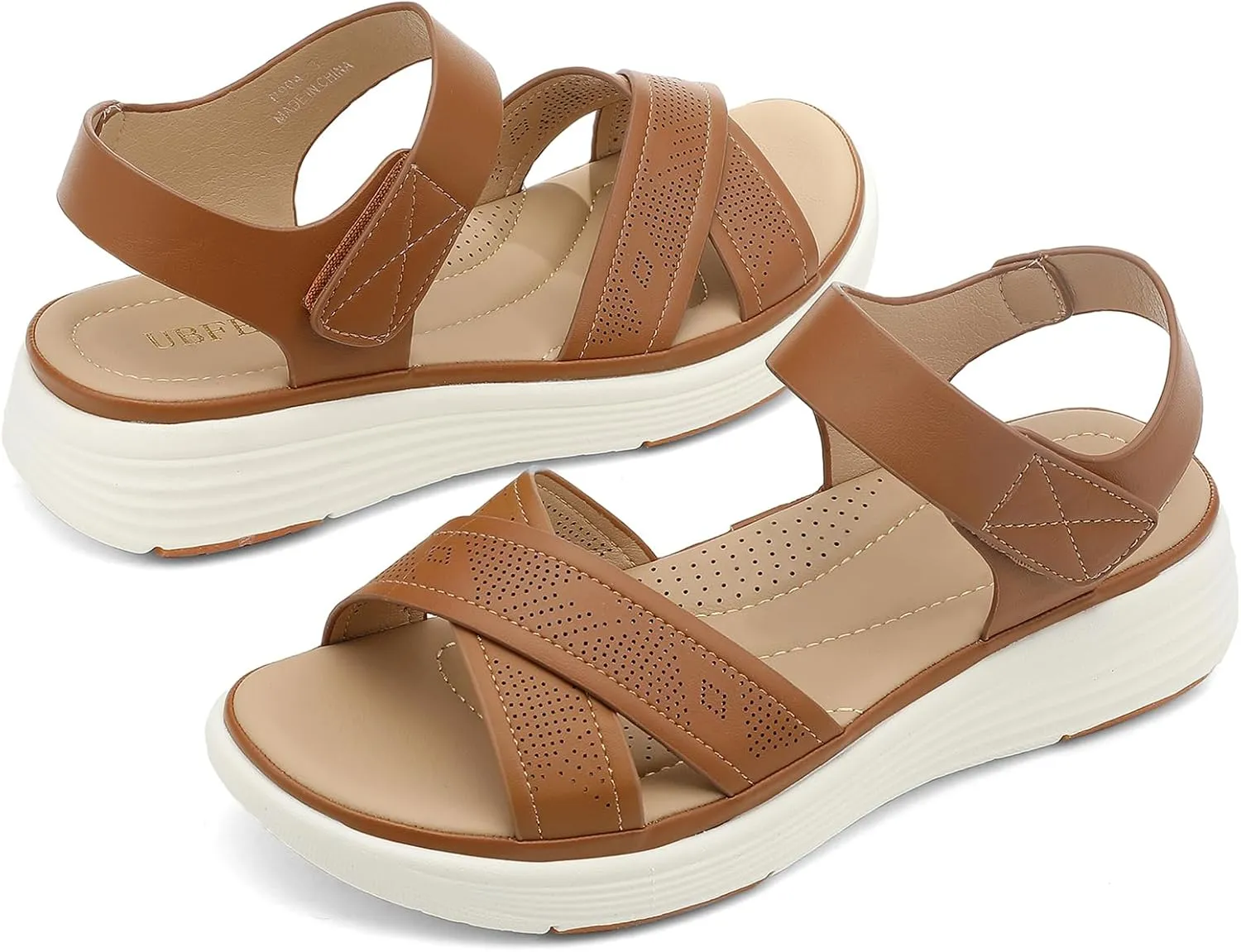 UBFEN Womens Platform Sandals Comfortable Lightweight Walking Ankle Strap Casual Low Wedge Sandals