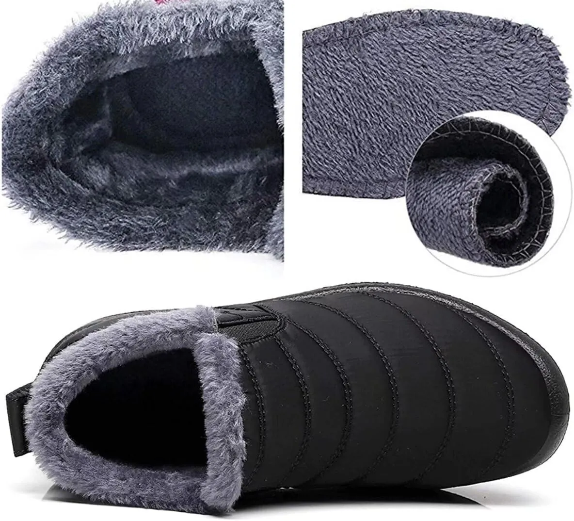 Unisex Waterproof Winter Snow Boots Warm Ankle Booties Fur Lining Shoes Lightweight