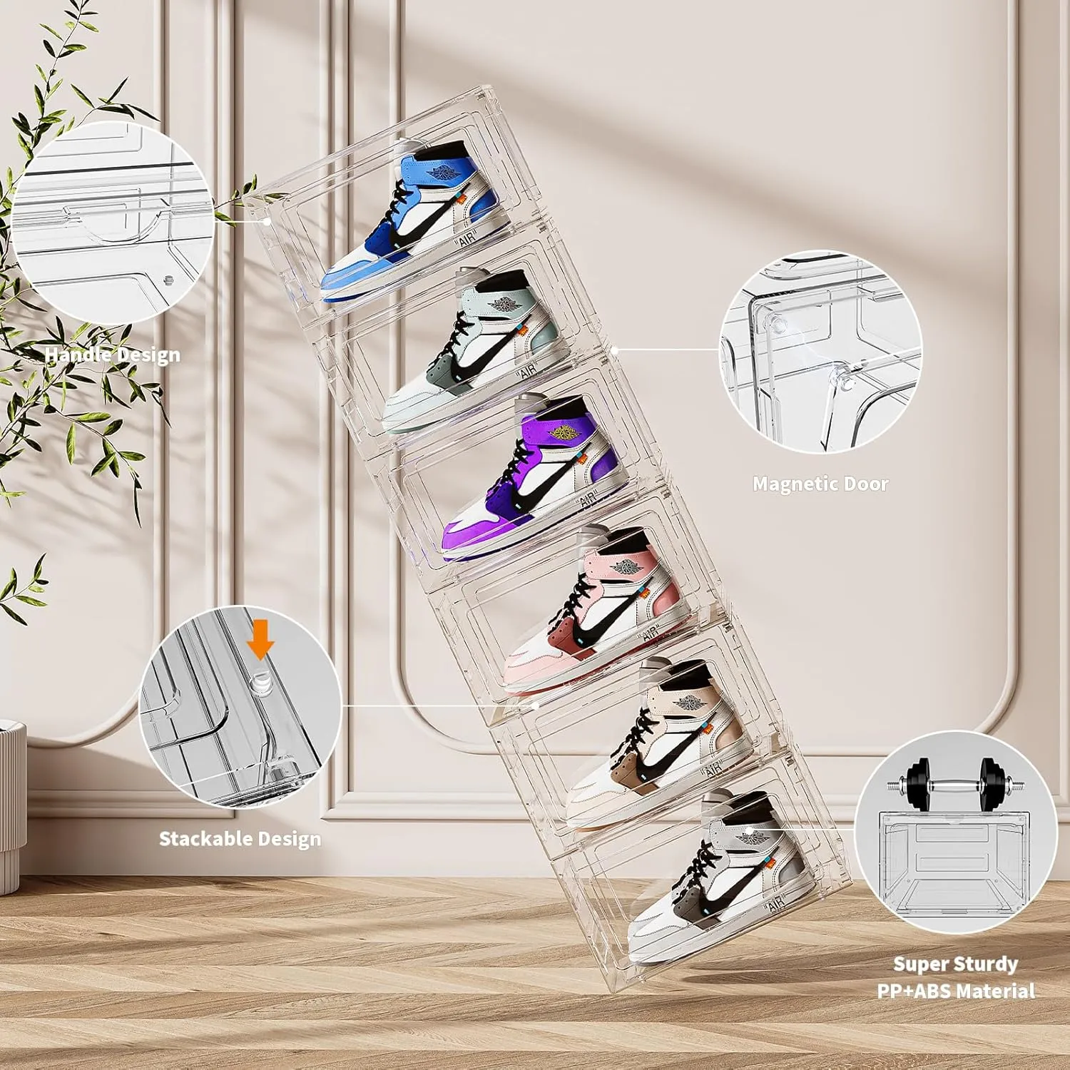 Upgraded Thickened Sturdy Large Shoe Boxes Clear Plastic Stackable 9 Pack Shoe Storage Organizer for Closet/Entryway, Drop front Shoe Box with Magnetic Door, Shoe Display Case, Fit up to US size 14