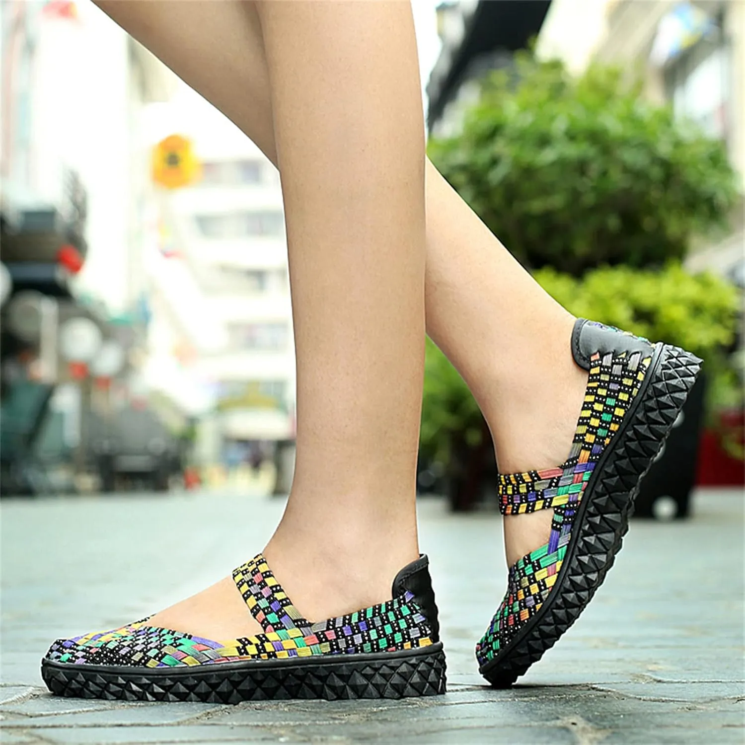 Veroders Women's Elastic Sport Sandals - Hiking Sandals Woven Elastic Walking Sandals Slip on Lightweight Sneakers