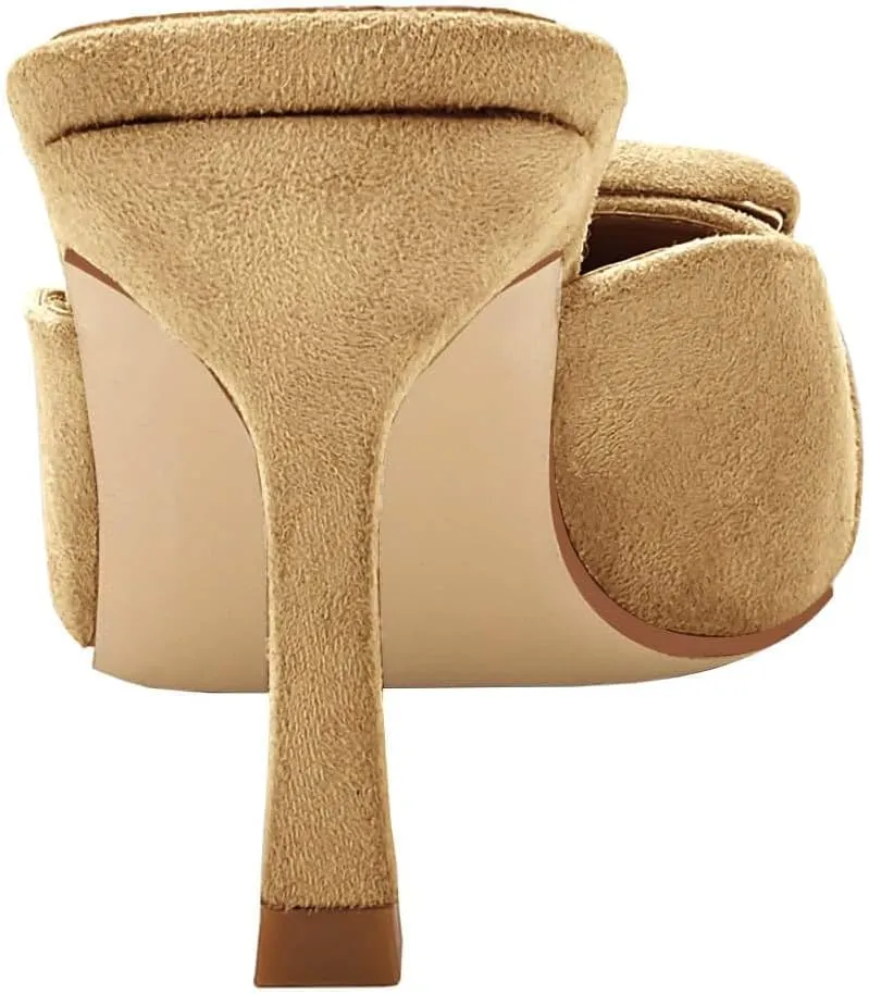 VETASTE Women's Heeled Mules Pointed Toe Suede Buckle Slip On Sandals Kitten Heels Party Wedding Shoes