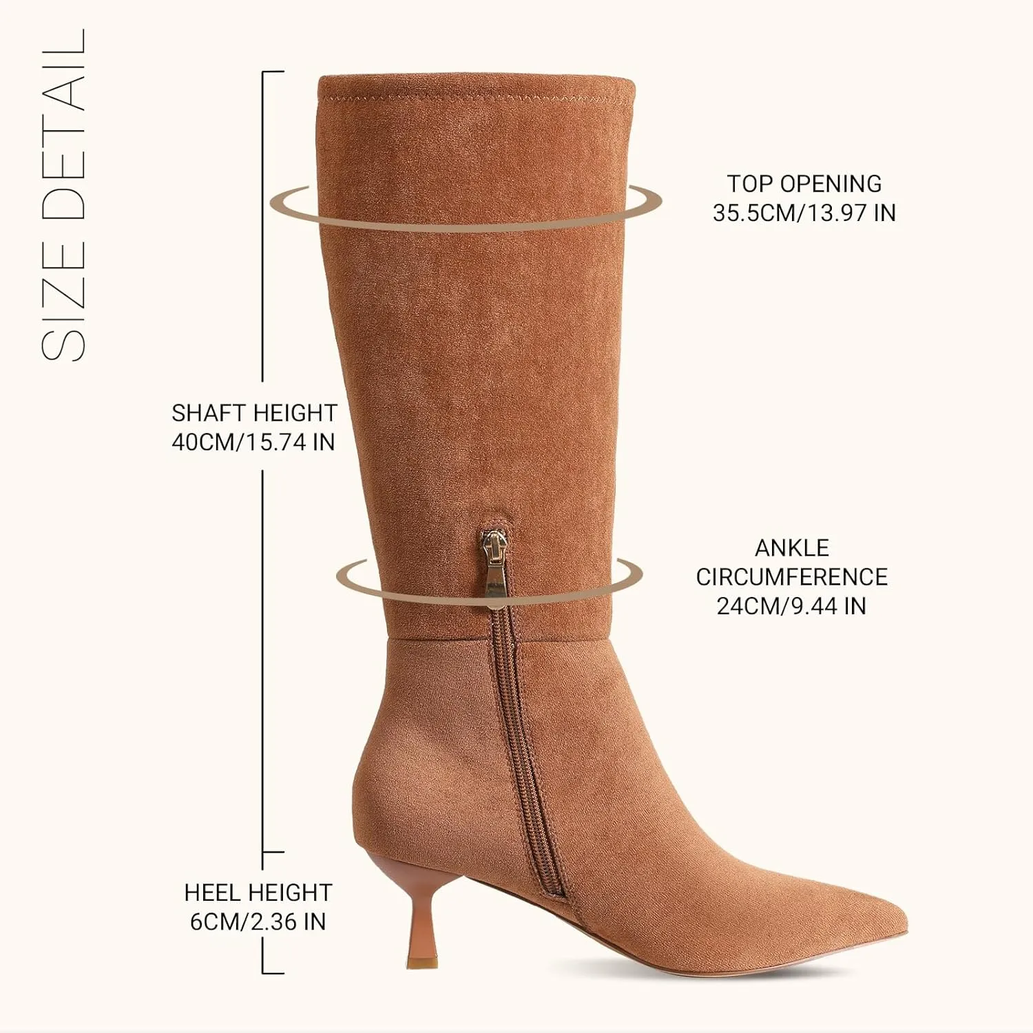 VIMISAOI Knee High Boots for Women Pointed Toe Suede Boots Low kitten Heel Slip On Sexy Fashion Dress Long Boot Wide Calf with Side Zipper